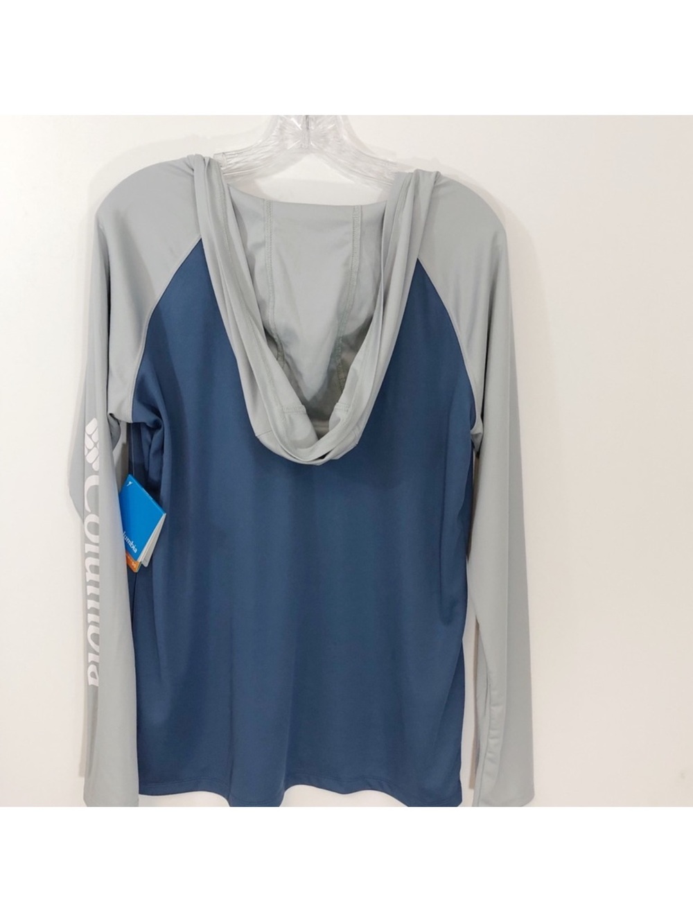 Columbia Two-Tone Hooded Raglan Long Sleeve Top in Navy and Light Gray - Picture 2 of 7